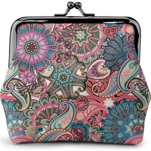 NOISYDESIGNS Lady Vintage Coin Purse Boho Flower Design Small Wallet Women Hasp Key Credit Card Bag Metal Bar Opening Coin Purse
