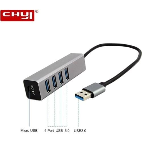 CHYI USB HUB 3.0 4Port Micro USB 3.0 HUB Splitter With DC 5V Power Port USB Hab High Speed 5Gbps USB Splitter For PC Accessories