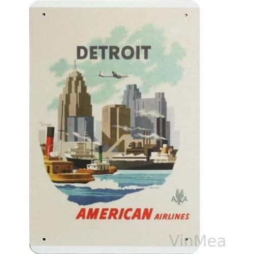 Detroit American Airlines Aa Travel City Retro Metal Tin Sign Plaque Poster Wall Decor Art Shabby Chic Gift