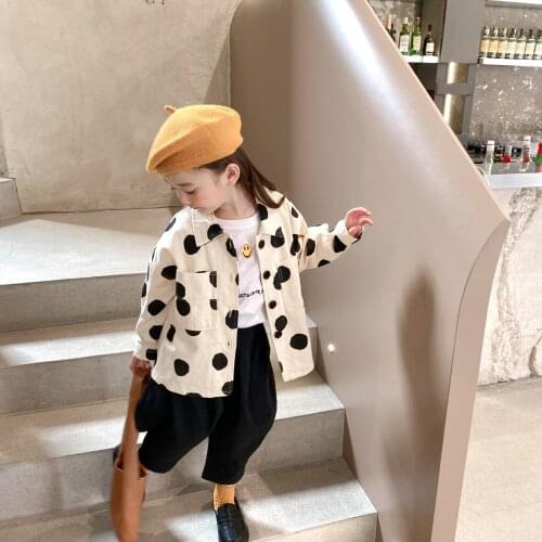 Girls Dot Kids Jacket Baby Lapel Coat Autumn Children Coat New Korean Baby Girls Denim Jackets Fashion Clothing 2.3.4.5.6.7Years