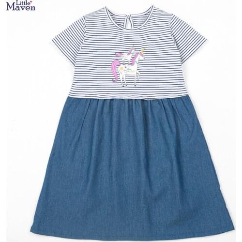 Kids Frocks for Girls Summer Toddler Clothes Striped Unicorn Animal Casual Cotton Vestiods Dot Bunny Dress for 2-7 Years QW363