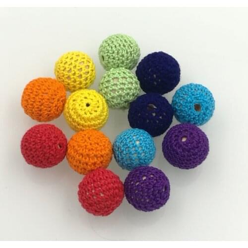 DIY rainbow color Chunky wooden crochet beads 20mm round beads, jewelry accessory pendent 30PCS pattern WC060