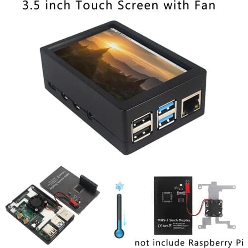 For Raspberry Pi 4 Model B 3.5 inch Touch Screen 50FPS 480x320 LCD with Cooling Fan ABS Case Heat Sinks for Raspberry Pi 4