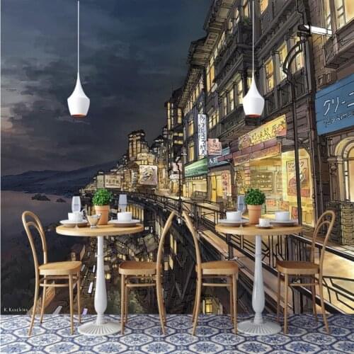 Photo wallpaper Hand painted cartoon Japanese Osaka street street Japanese cuisine background wallpaper restaurant custom mural