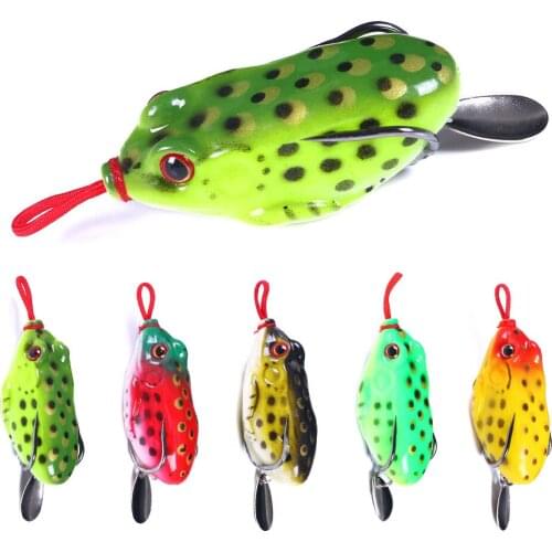 Hengjia 1pcs Weedless Hollow Body Rubber Frog Lure with Metal Blade Tail Soft Floating Wobbler Fishing Tackle for Snakehead Bass