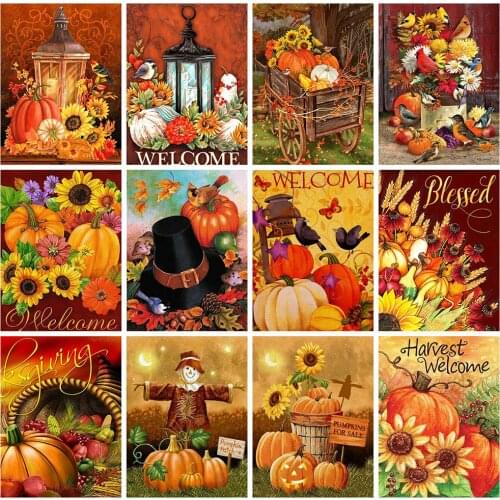 Huacan 5D Diamond Painting Flower Kits Diamond Embroidery Fall Mosaic Cross Stitch Handmade Gift