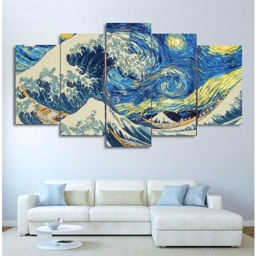 Famous Art Blue Sea Waves Seascape 5Panel Diamond Painting 5D Diy Mosaic Full Square Round Drill Embroidery Home DecorZP-2885