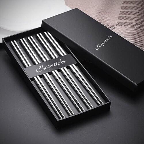 10 Pairs 304 Stainless Steel Chinese Chopsticks Metal Chop Sticks Set Kitchen Tableware Non-slip Silver Baguette Chinoise Sushi