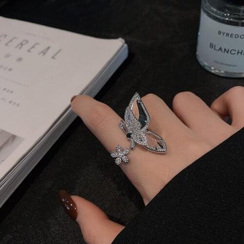 Rings 2021 New Trends Fashion For Women On Phalanx Butterfly Minimalist Jewelry Adjustable Gothic Brass Iron Zircon Dating ring