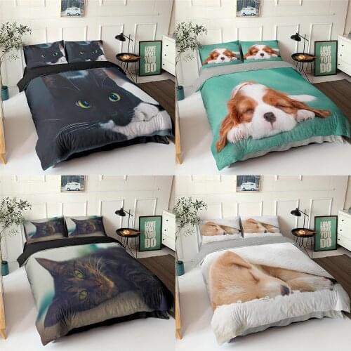 3D Cat Bedding Set Animal Duvet Cover With Pillowcase Cute Comforter Cover Printed Bed Linens Single Full Queen King Size