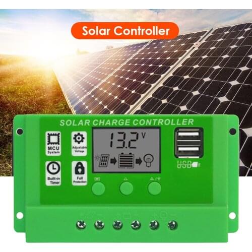 LCD Display Solar Charge Controller 12V 24V Solar Panel Battery Controller Charger Regulator with Dual USB 13.3x7x3.4cm