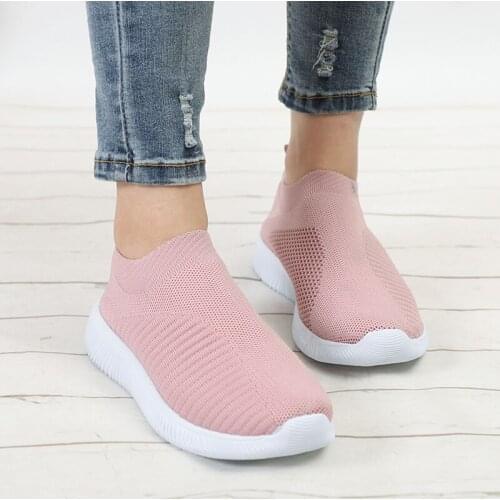 Dropshipping Womens Sneakers Flat Knitting Spring Women Shoes 2019 New Plus Female Mesh Vulcanized Slip on Breathable Casual