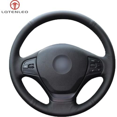 LQTENLEO Black Artificial Leather Car Steering Wheel Cover for BMW 3 Series F30 F31 F34 318i 320i 320d 328i 330i 330e 330d 335i