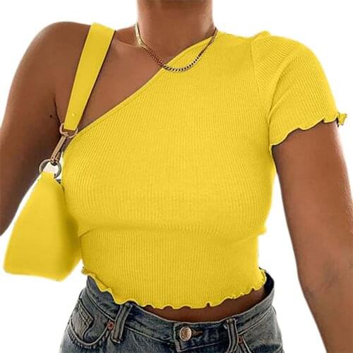 Fashion Women Tops Blouse Short Sleeve Skin-friendly Solid Color One Shoulder Tank Tops for Dating платье летнее Summer 2021