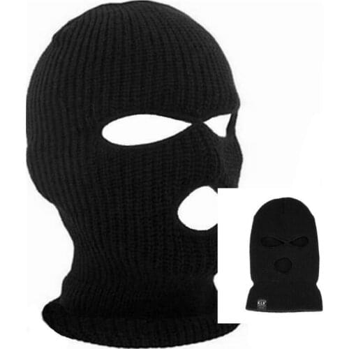 3 Hole Motorcycle Mask Balaclava Black Knit Hat Face Shield Beanie Cap Winter