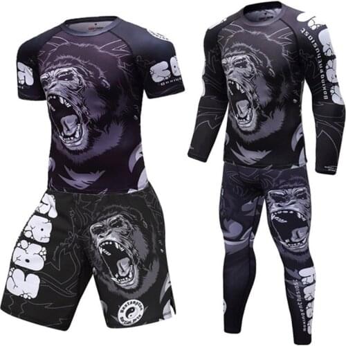 Mens Compression Sportswear Gym Training Clothes MMA Rashguard Workout Sport Suits Quick Dry Running Shirt Tights Set Tracksuit