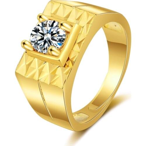Men Ring Yellow Gold Filled Classic Wedding Finger Jewelry Gift Size Adjust