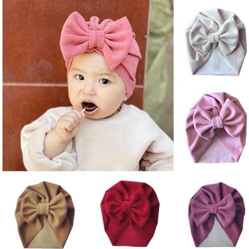 Soft Cotton Baby Hat With Big Bow Warm Autumn Winter Newborn Baby Girl Bonnet Hat Turban Solid Color Toddler Kids Hat Beanie