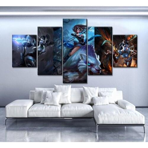 Home Decoration Wall Artwork Canvas Paintings 5 Pieces DotA 2 Game Pictures Hd Prints Modern Poster For Bedroom Modular Framed