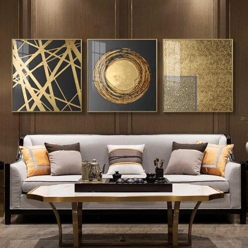 Nordic Light Luxury Living Room Decoration Painting Golden Stone Dining Room Abstract Prints Three-Dimensional Oil Painting
