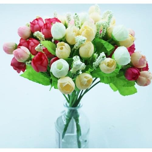 Autumn 15 heads/bouquet small bud roses bract artificial flower silk rose DIY wedding home Christmas decor flowers rose gift