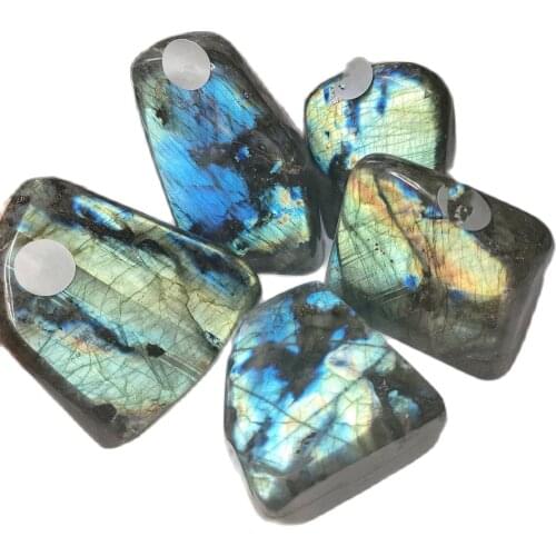 Natural Bule Yellow Glittery Labradorite Rock Quartz Crystal Healing Energy Stone Feng Shui Decoration 1pcs