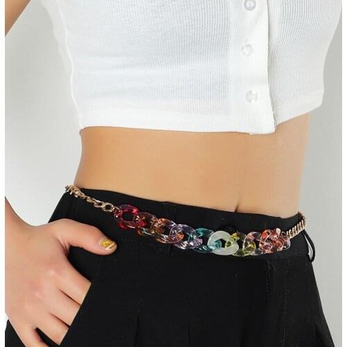 Fashion Candy Color Chain Belt For Women Acrylic Waist Chain Designer Luxury Brand Female Dress Jeans Decoration Waistband