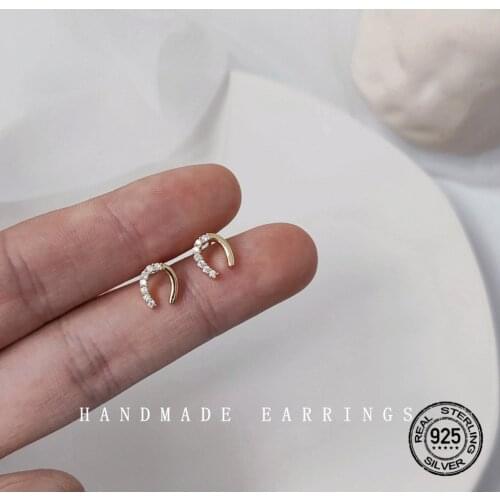S925 Silver Needle Earrings For Women Zircon U-shaped Horseshoe Retro Mini Design Simple Fashion Lady Party Gift Jewelry INEFFA