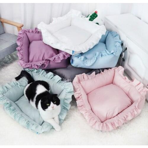 Cute Lace Puppy Square Sleeping Mat Bed Cat Sofa, Warming Dog Beds, Washable Pet Bed with Breathable Cotton, for Cats and dogs