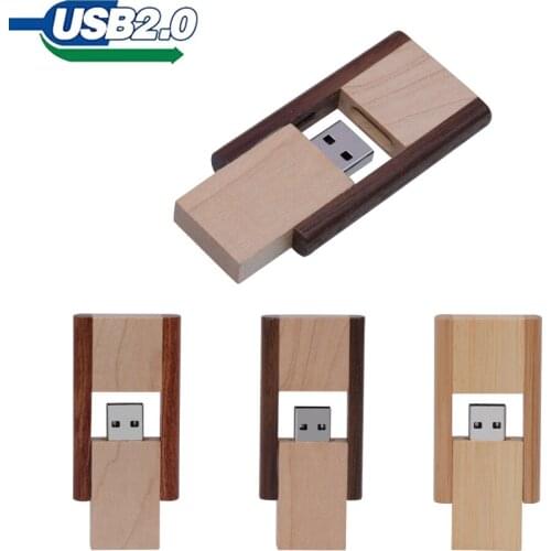 USB 2.0 Rotatable Wooden usb flash drive pendrive 4GB 8GB 64GB 16gb 32gb memory stick usb wedding Gifts 10PCS free custom logo