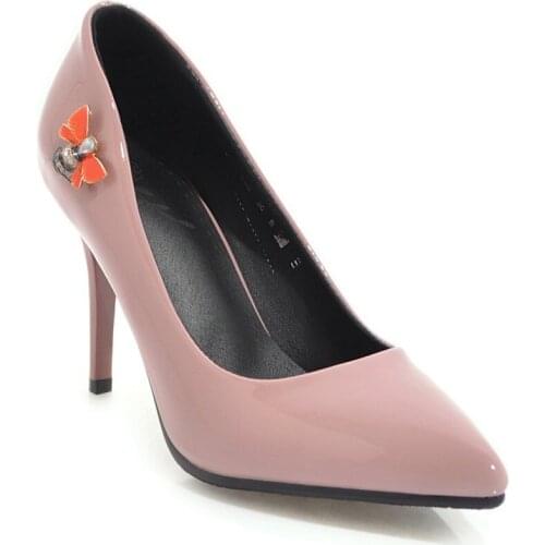 Spring shoes 2018 new patent leather high pointed sexy stilettos with shallow mouth female shoes 1832