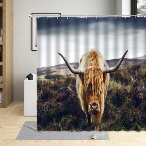 Yak Animals Shower Curtain Deer Cattle Horse Dog Cat Series Printing Pattern Waterproof Bathroom Washable With hooks Home Decor