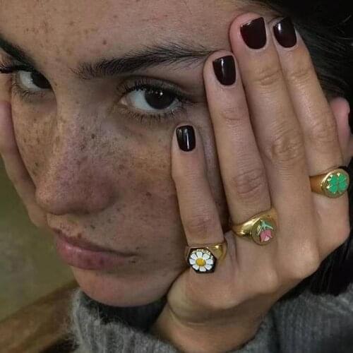 Daisy Enamel Rings Retro Y2K Colorful Tai Chi Gossip Candy Color For Women Vintage Drip Oil Rings Jewelry 2021 New Trendy