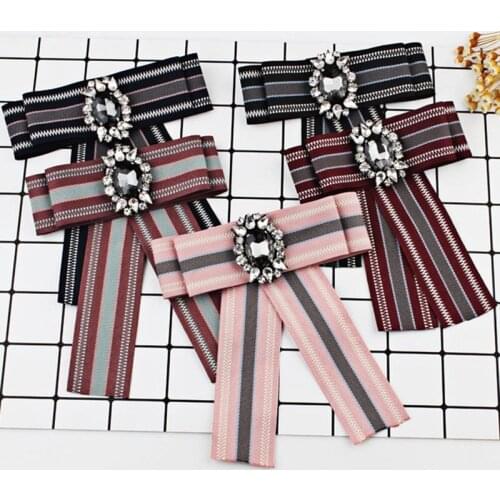 Woman & Man Brooches Long Ribbon Big Stripe Bowknot Shirts Bow Tie Pins Collar Accessories Fashion Jewelry