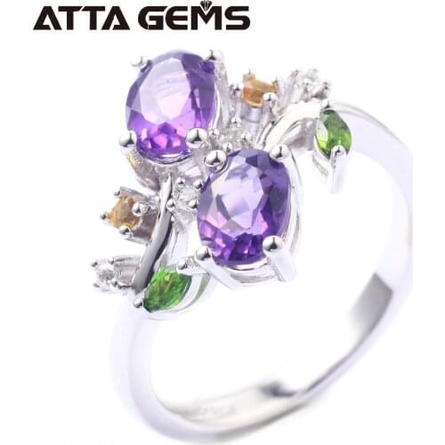 Natural Amethyst Sterling Silver Rings Women Engegement Band 2.36 Carats Natural Amethyst Silver Rings Birthday Gifts for Women