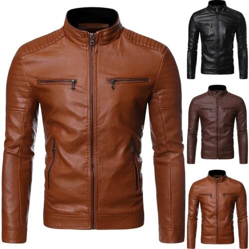 DAIGELO Winter Mens Casual Jacket Stand Collar Motorcycle Leather Coat Long Sleeve Slim Outwear Windbreaker Мужская Куртка New
