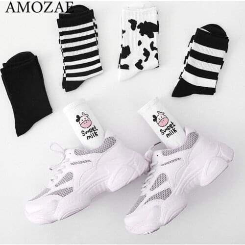 1 pairs Cotton Women Socks Cartoon Animals Printed Sock Lovely Harajuku Japanese Style Striped Solid Breathable Casual Kawaii