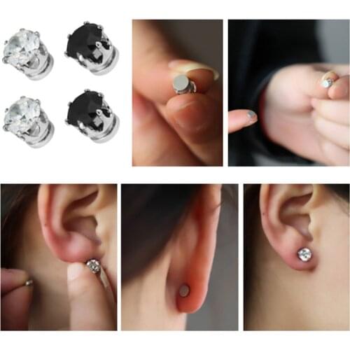 1 Pair Non-Piercing Magnetic Magnet Ear Stud Easy Use Crystal Stone Stud Earrings For Women Men Earrings Clip On No Ear Hole