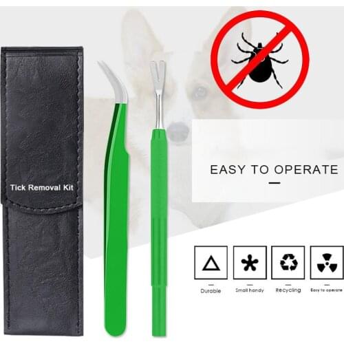 2PCS Stainless Steel Professional Tick Flea Tweezers Cleaning Tool Quickly Safely Remove Mites Ticks From Human Body Dog Cat