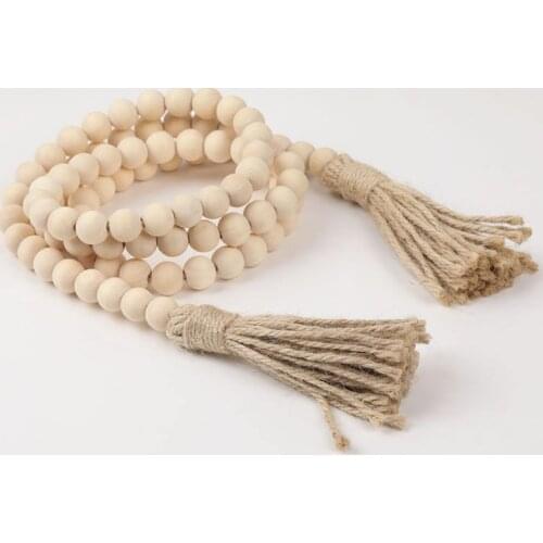 3 Style Natural Wood Bead Garland Farmhouse Wooden Beads Rustic Country Farmhouse Prayer Beads for Wall Hanging Decor
