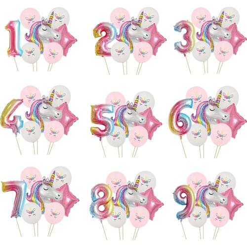 7pcs Rainbow Unicorn Party Balloons Unicorn Birthday Decoration Number Balloon Kids Girl Birthday Party Baby Shower Decor Globos