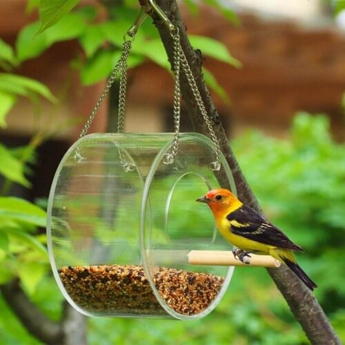 Acrylic Bird Feeder Tray House Window Transparent Food Box Portable Hanging Parrot Feeders with Stand Outdoor Feeding Supplies