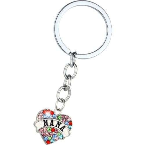 Bespmosp Multi-Color Heart Crystal NANA Keyring Rhinestone Family Key Chains Charm Women Grandma Statement Jewelry Car Bags Gift
