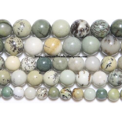 Natural Stone Green Flower Jaspers Round Loose Beads 6 8 10 12MM Pick Size For Jewelry Making