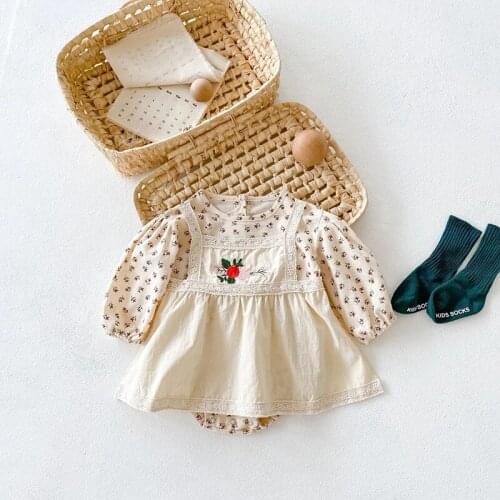 Infant Baby Costume Embroidered Pattern Romper Dress Toddler Baby Girl Long Sleeves Jumpsuit Flower Sweet Skirt