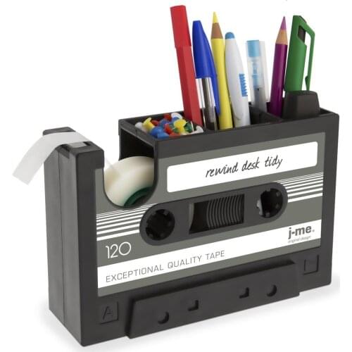 Hot-Cassette Tape Dispenser Pen Holder Vase Pencil Pot Stationery Desk Tidy Container Office Stationery Supplier Gift(black)