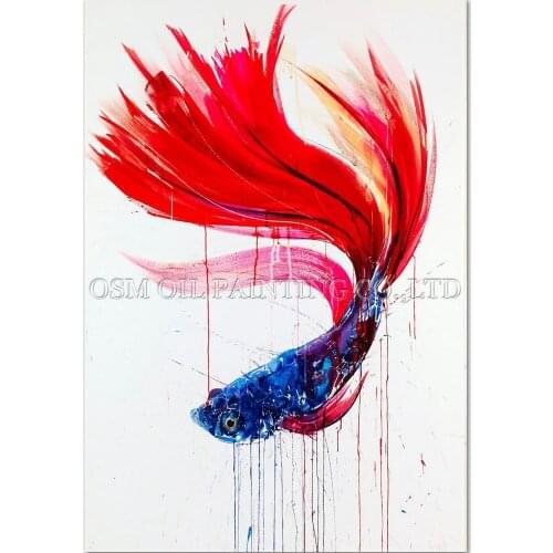 High Skills Artist Handmade High Quality Modern Animal Fish Oil Painting on Canvas Colorful Goldfish Oil Painting for Wall Art