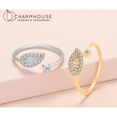 Pure Silver Rings For Women Crystal Leaf Finger Ring Open Anillo Mujer Bague Femme Engagement Jewelry Accesories Party Gifts