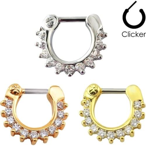 Luxury Fashion Clear Zircon Nose Rings And Stud Indian Septum Piercing Ring Charming Surgical Steel Real Septum Clicker Jewelry