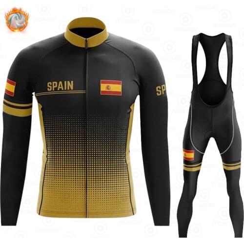 2021 Spain Winter Cycling Jersey Set Thermal Fleece Men Cycling Clothing Bib Shorts Suit Bike Wear Pants Warm Sets Ropa Ciclismo